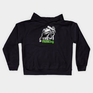 Thinking Kermit the Frog smoking weed dope Kids Hoodie